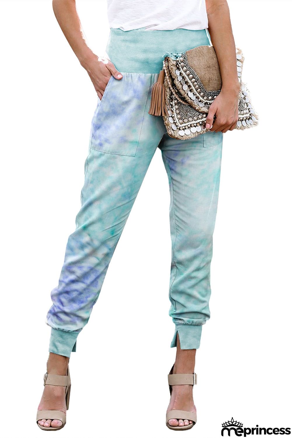 Multicolor Tie-dye Pocket Casual Pants With Slit