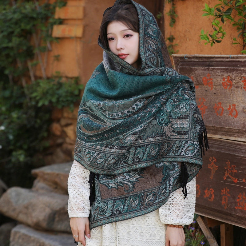 Yunnan Lijiang Tourism New Shawl Ethnic Style Scarf Women’s Retro Cape Thickened Cashmere Scarf
