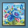 Schmetterling und blaue Blumen - speziell geformtes Diamantgem&auml;lde - 30*30cm