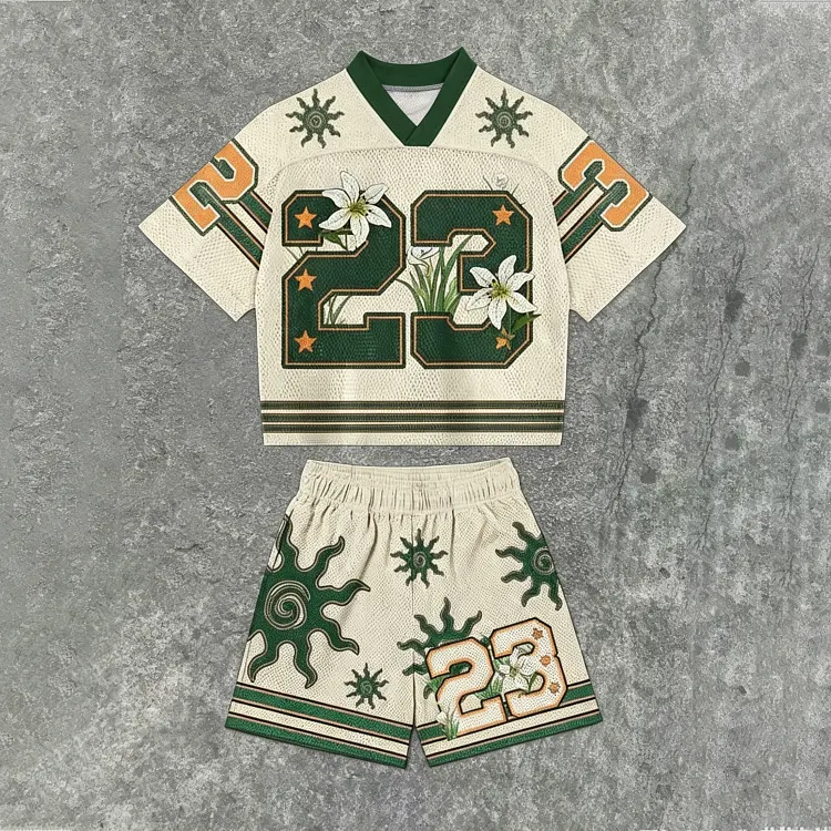 Men's Fashionable Floral Pattern Sports Jersey And Shorts Set