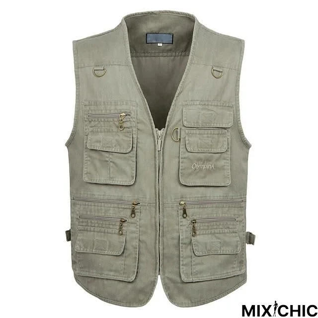 Casual Summer Big Size Cotton Sleeveless Vest with Many 16 Pockets Men Multi Pocket Photograph Waistcoat