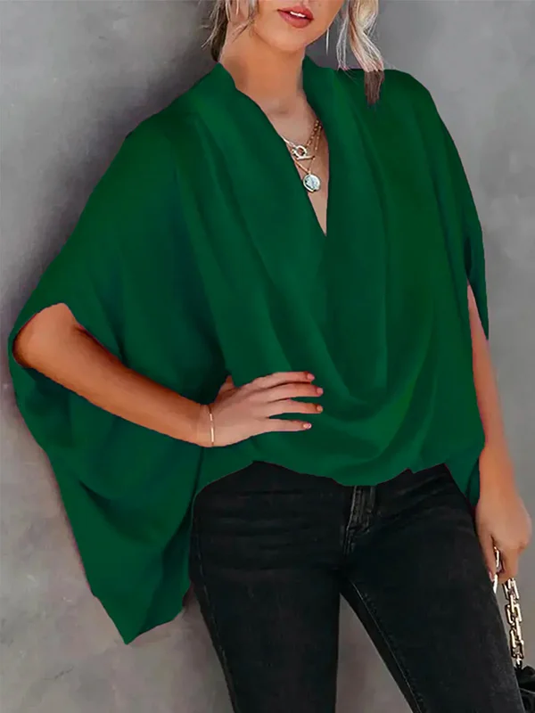 Solid Color Batwing Sleeves Blouse Top