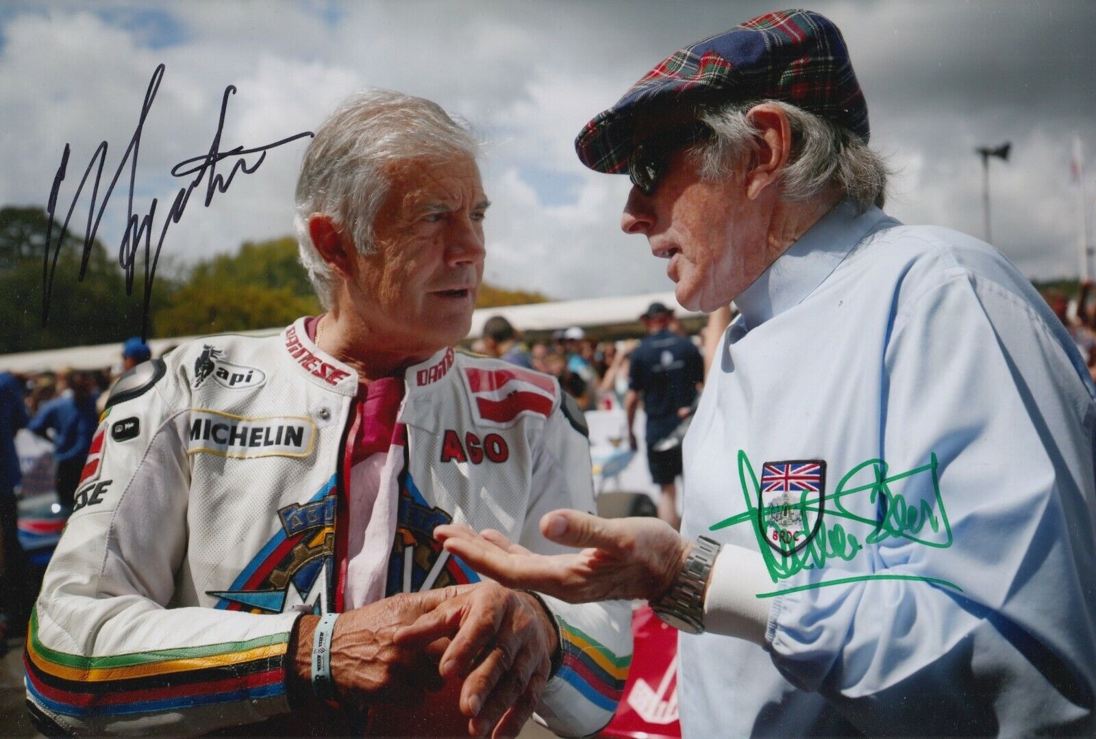 GIACOMO AGOSTINI AND JACKIE STEWART HAND SIGNED 12X8 Photo Poster painting MOTOGP AUTOGRAPH F1