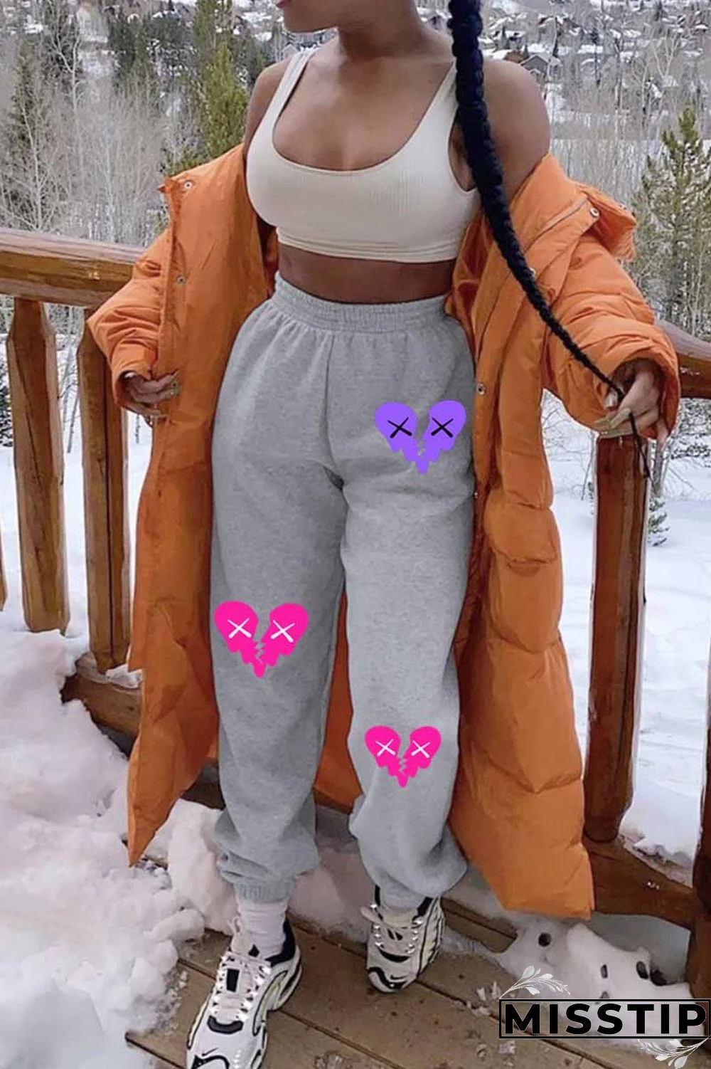 Black Street Print Patchwork Loose Bottoms