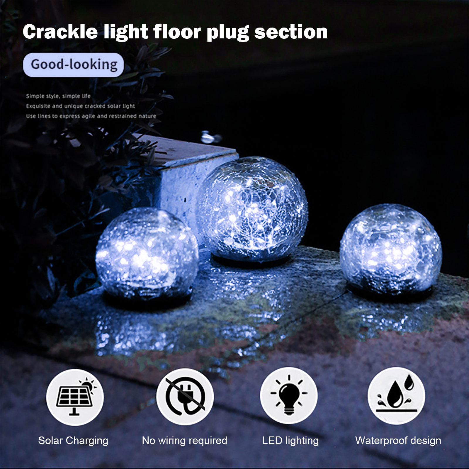 

Solar Garden Lamp Crackle LED Plug Light Waterproof Landscape Lighting, 501 Original
