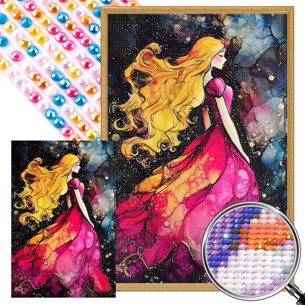 Golden Princess 40*60cm(picture) full round drill diamond painting with 3 to 5 colors of AB drills