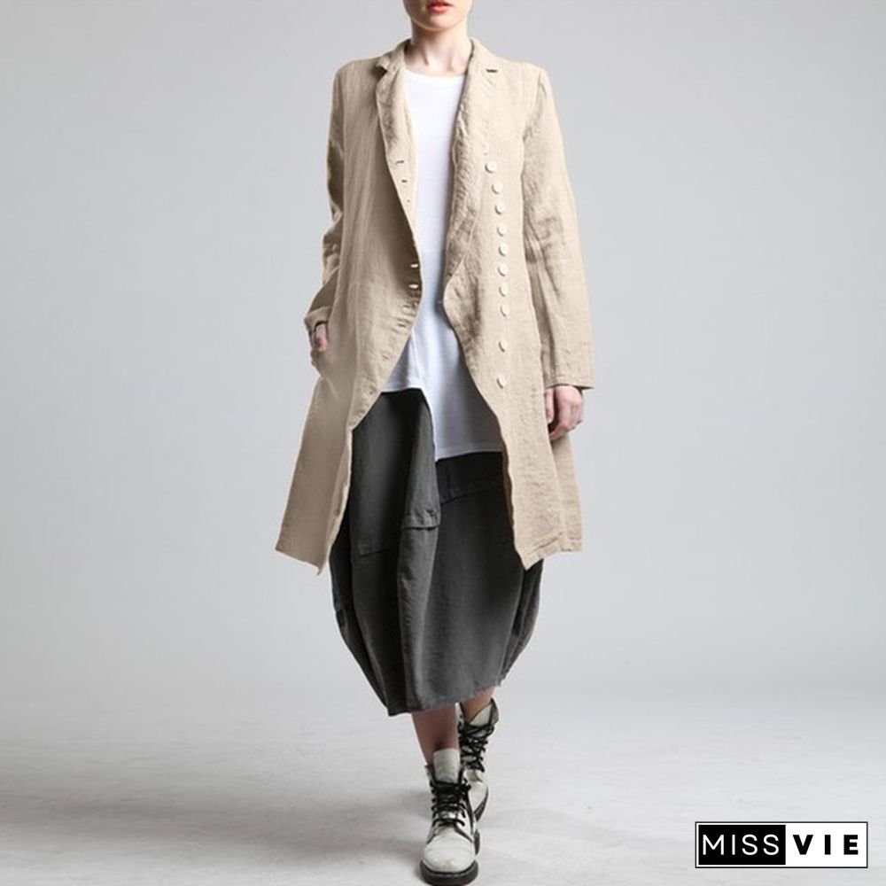 ZANZEA Damen Long Arm Kragen Cardigan Jacken Vintage Langer Pocket Strand Mantel Coat Cardigan Coat