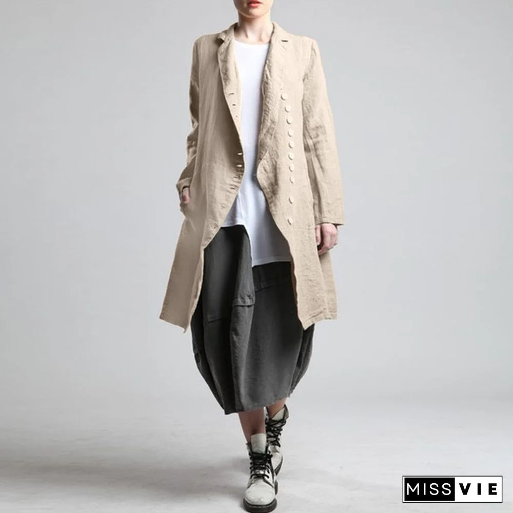 ZANZEA Damen Long Arm Kragen Cardigan Jacken Vintage Langer Pocket Strand Mantel Coat Cardigan Coat