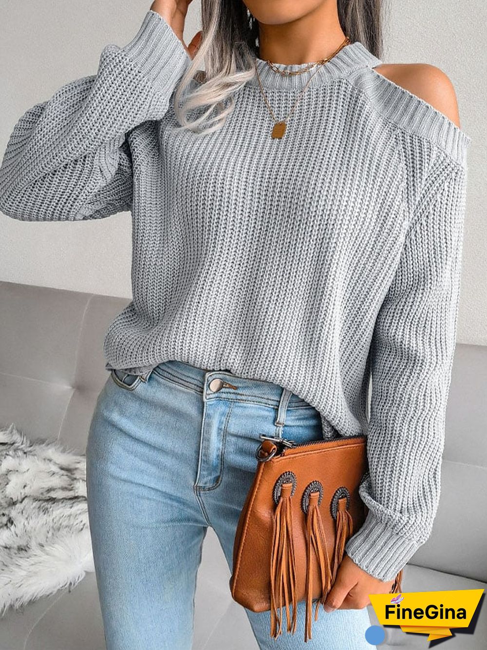 Casual Solid Color Long Sleeve Knit Sweater