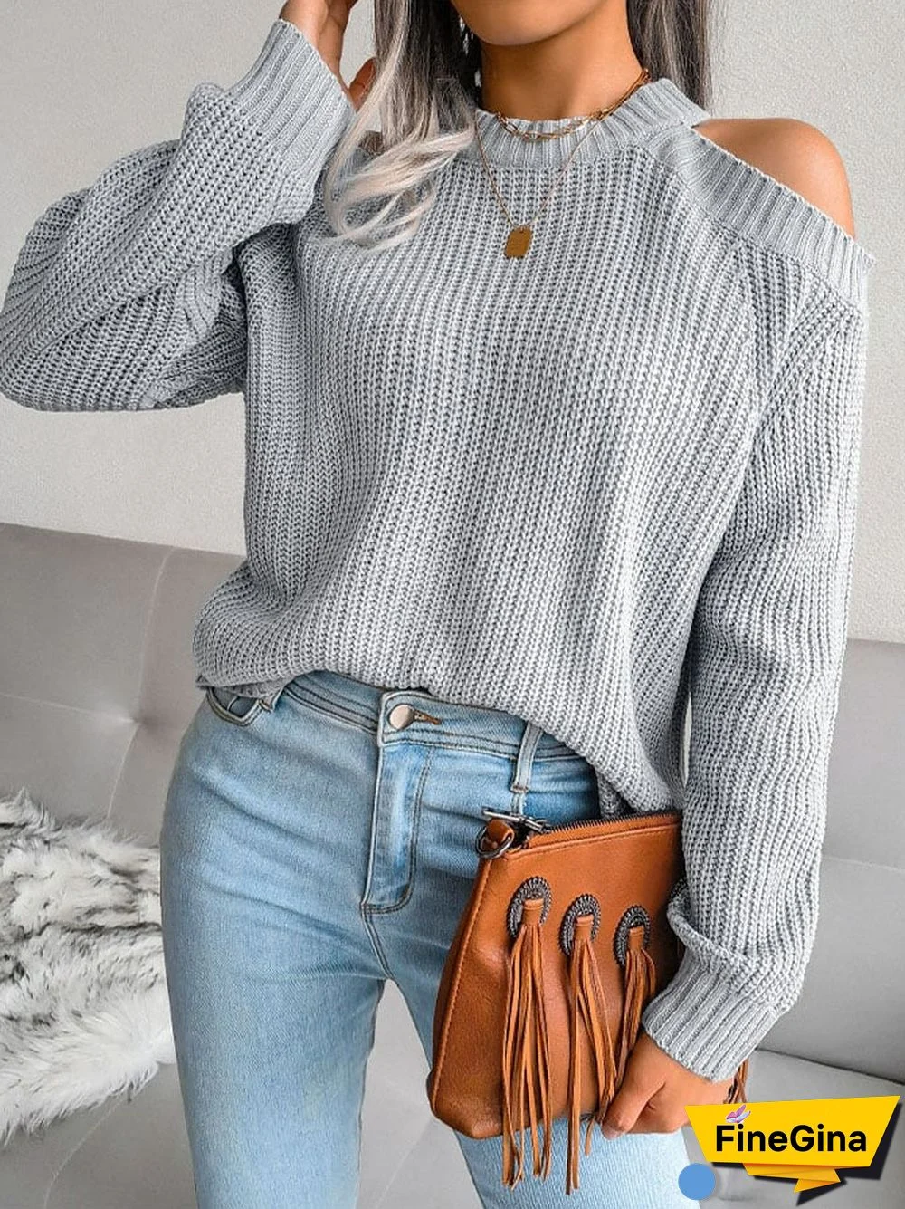 Casual Solid Color Long Sleeve Knit Sweater