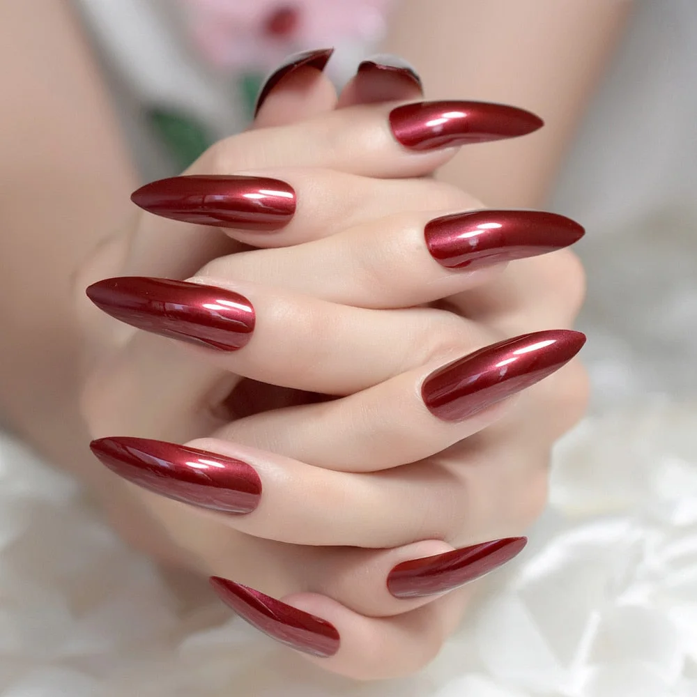 Sexy Sugar Red Press on Nails Extra Long Stiletto Fake Nails gel Shine Party Finger Decoration Nail Tips Set of 24