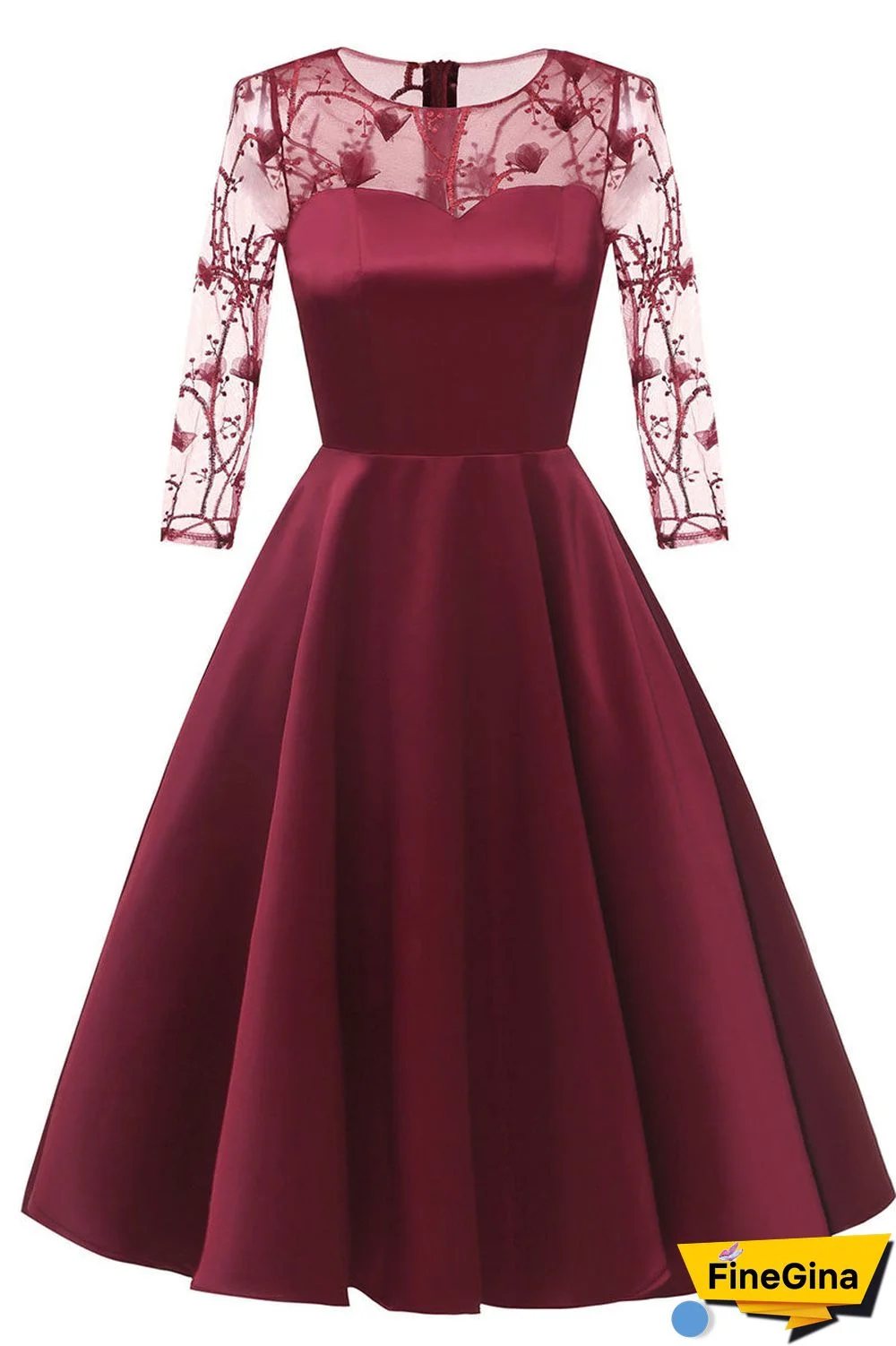 Burgundy Applique A-line Satin Homecoming Dress