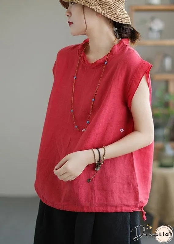 Yellow Drawstring Patchwork Summer Linen Tank Sleeveless