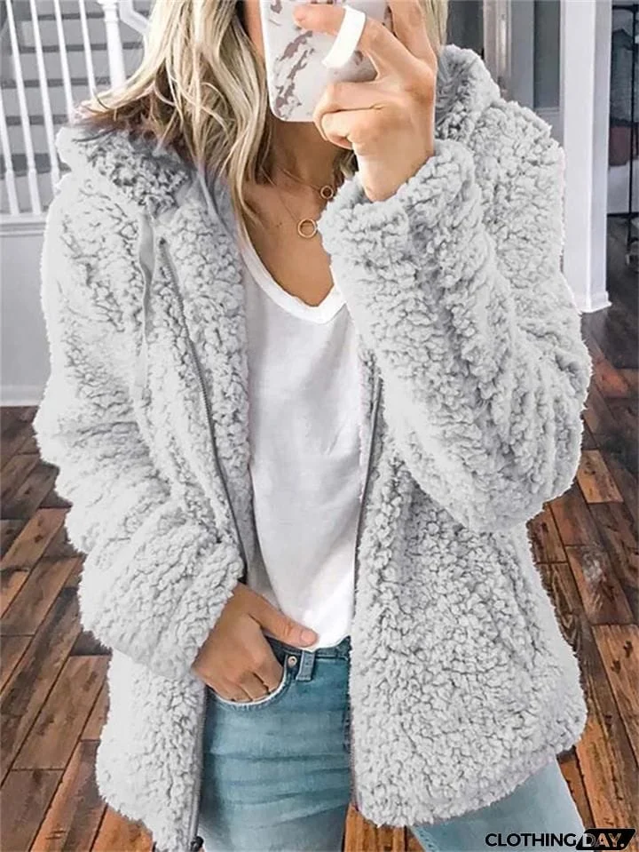 Women's Full Zip Up Cozy Plush Hooded Coat