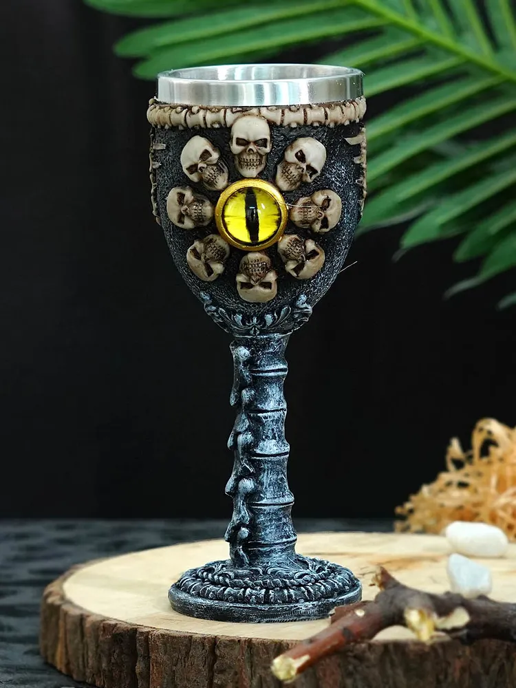 Blue & Beige Skull Textured Stainless Wine Glass