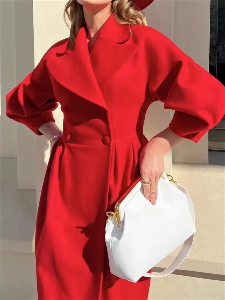 Long Sleeve Solid Color Lapel Slit Coat