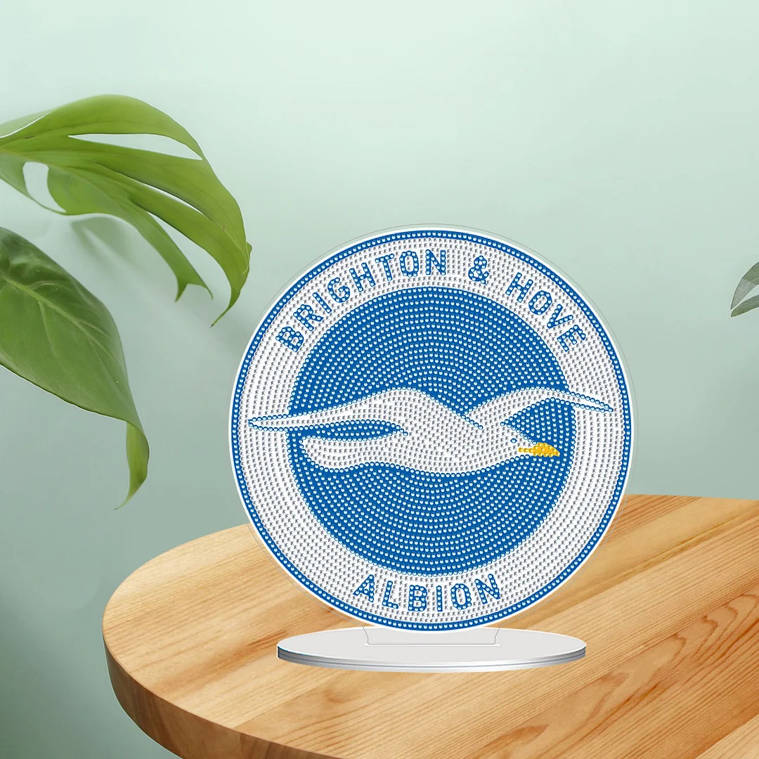 5D DIY Brighton & Hove Albion F.C. Acrylic Special Shape Diamond Painting Desktop Ornaments Stand Up 5D Gem Painting Crafts for Home Office Table Top Decor