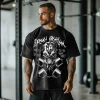 Retro Gym Iron Asylum Skull Graphics Acid Washed T-shirt by Inlyline