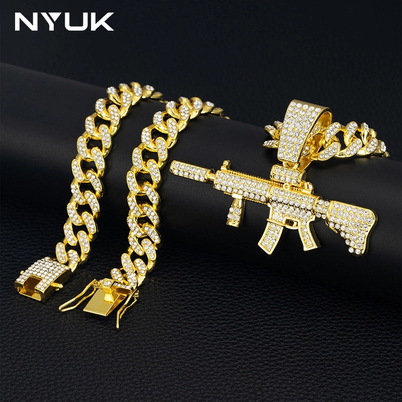 Hip-Hop Machine Gun Alloy Zinc Alloy Diamond Men’s Pendant Necklace
