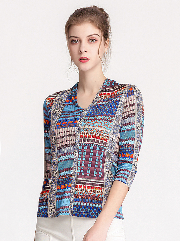 Silk Blouse Cropped Sleeve V-neck Shirt-Real Silk Life