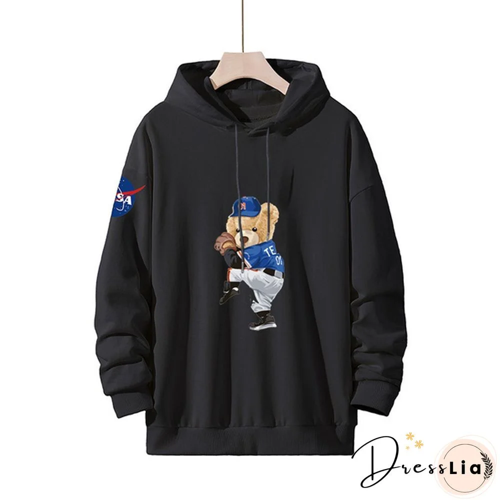 Unisex Hooded Sweater Bear Baseball Long-Sleeved Tops Nasa Tide Brand Pullovers Sweatshirts