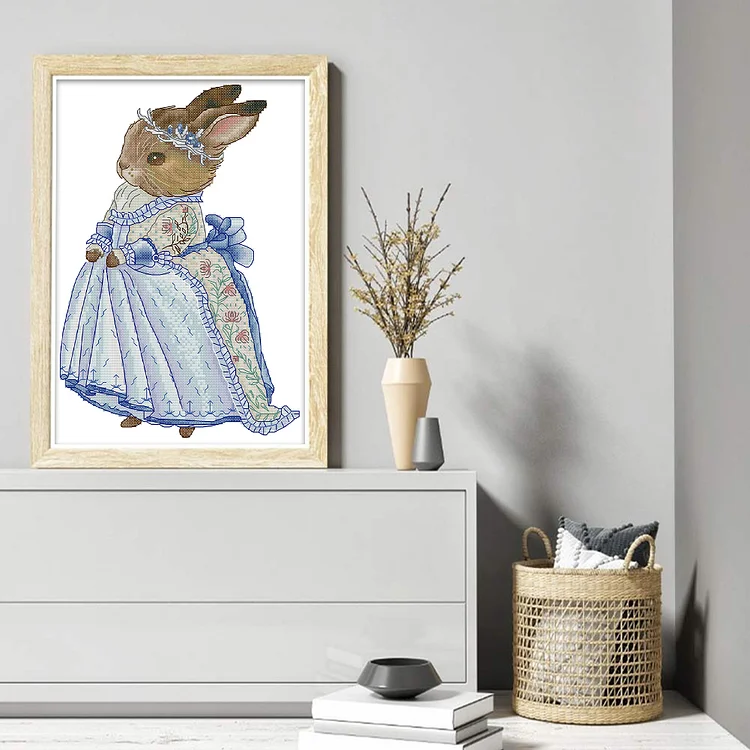 Joy Sunday Rabbit In Blue Dress 14CT Stamped Cross Stitch 22