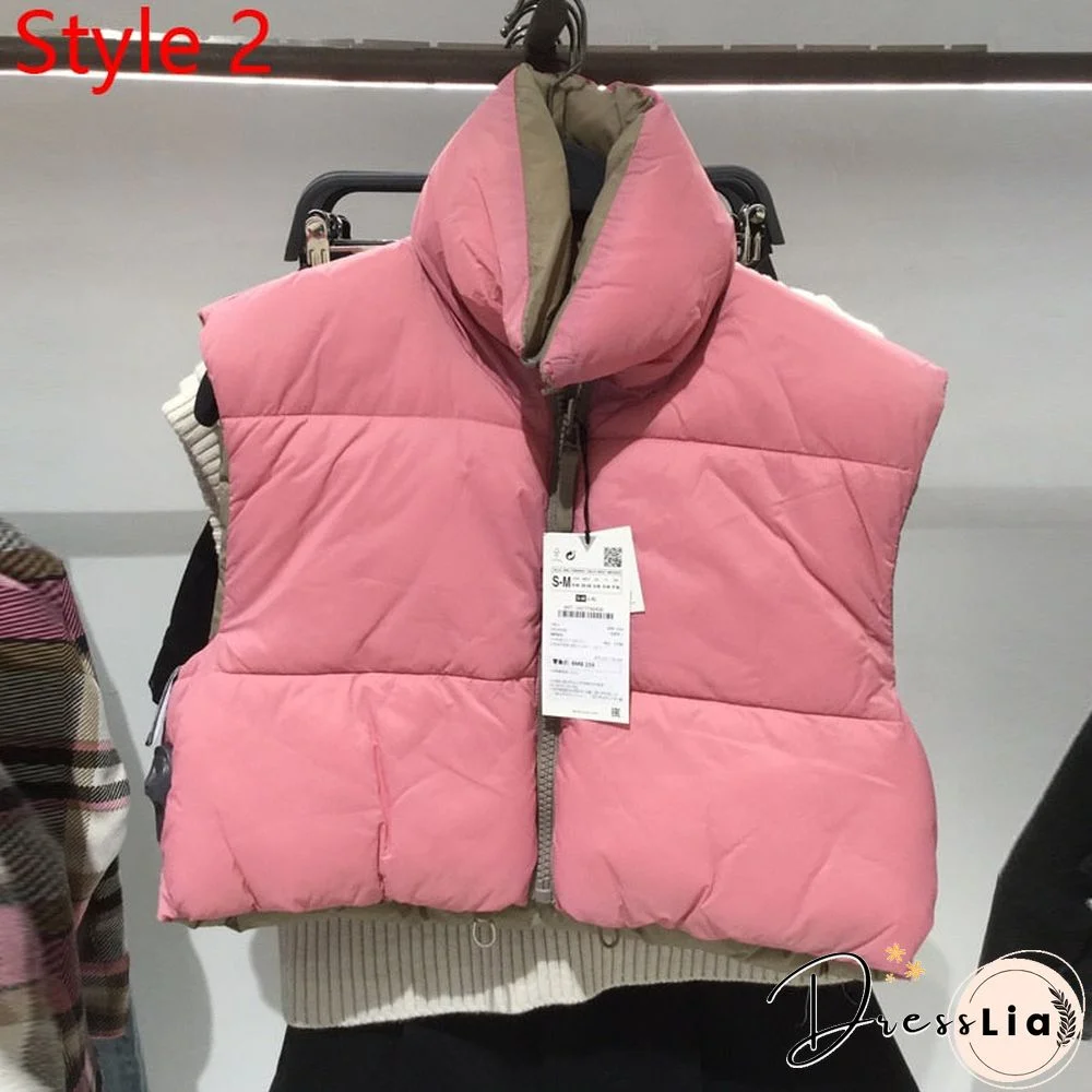 Autumn Winter Women Fashion Double-Sided Jacket Coat Vintage Black Warm Sleeveless Cotton Outwear Female Casual Short Tops