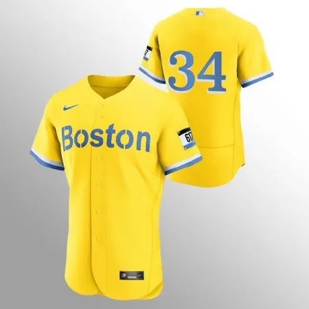 Men's Boston Red Sox #34 David Ortiz Gold 2021 City Connect Flex base Stitched Jersey