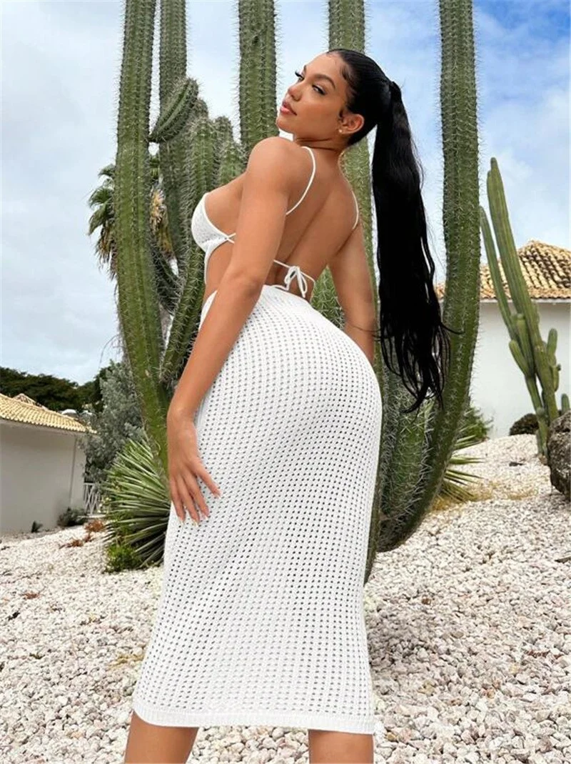 Athvotar Athvotar Irregular Sexy Knitted Sweater Sling Vest Women Tight-Bag Ass Skirt Set