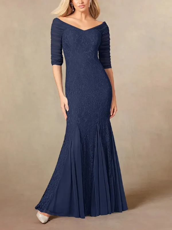 V-Neck Lace Solid Color Maxi Dress