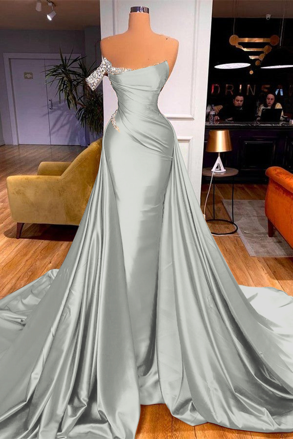 Grey Mermaid Overskirt Evening Dresses Gowns 2025 Feather Beaded Elegant For Women Party HM67340
