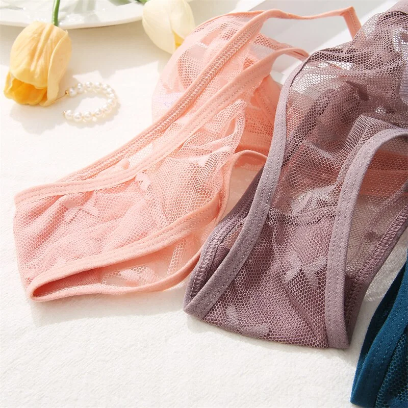 Billionm Lace Panties for Women Solid Color Intimates Underwear Perspective Low Waist Underpants Female Soft Breathbale Lingerie