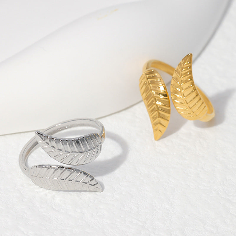 Women Refreshing Leaf Stainless Steel Electroplating Rings