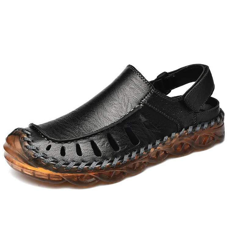 Men Hand Stitching Anti-Collision Closed Toe Outdoor Leather Sandals