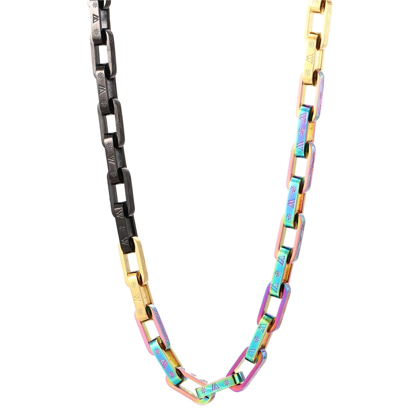 Titanium Steel Hip-Hop Polishing Chain Color Block Bracelets Necklace3