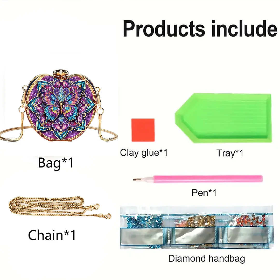 Butterfly B DIY Acrylic Love Diamond Art Painting Card Case Wallet with Chain Small Diamond Painting Crossbody Bag for Adults Women Girls Gift