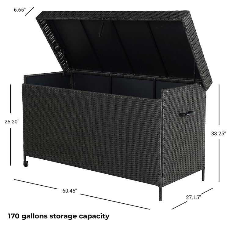 Grand Patio 170 Gallon Deck Storage Box Indoor Outdoor Wicker Bin for Patio Furniture Cushions Toys Garden Tools Pool Accessories (Dark Brown)