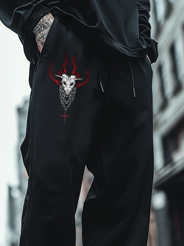 Art Print Track Pants Satanic Skull Goat Totem Unisex Casual Sweatpants