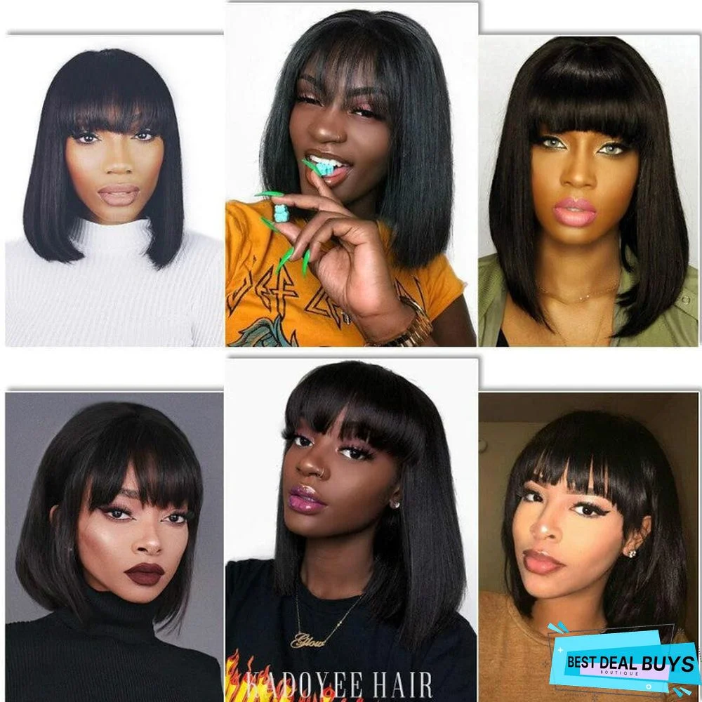 Women's Wigs with Short Straight Hair and Bangs Bobo Head Fashion Chemical Fiber Headgear