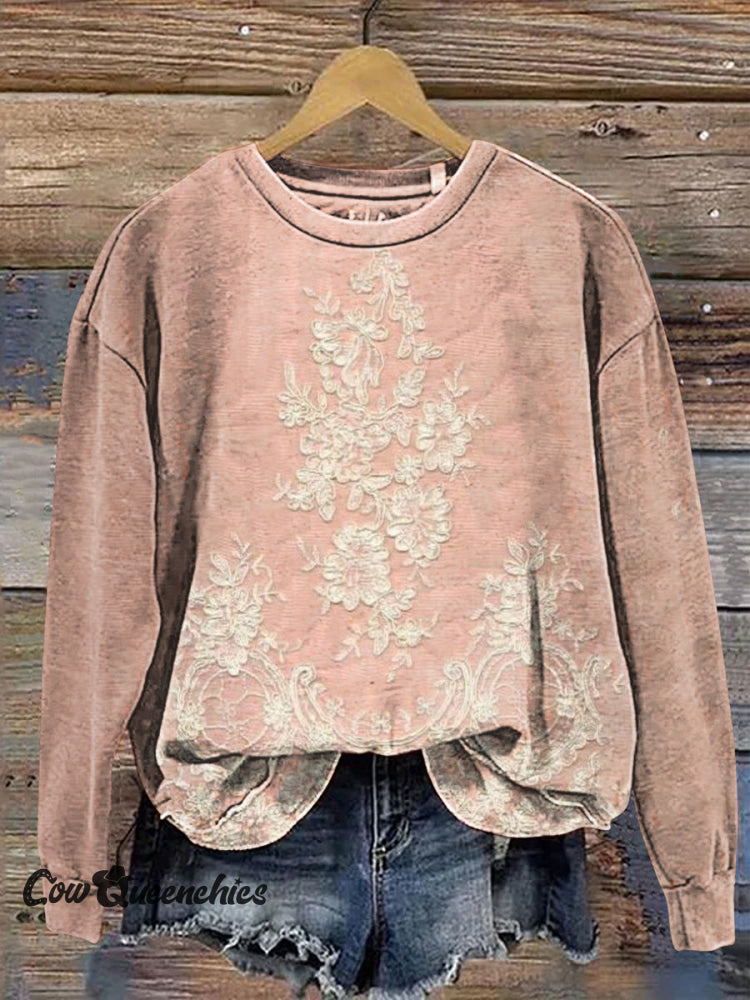 Vintage Floral Print Casual Sweatshirt Multicolor / S