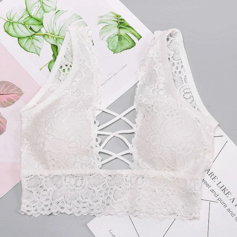 Women's Deep V Lingerie Sexy Lace Flower Bra Lingerie Lace Bra Cultural Bra Top