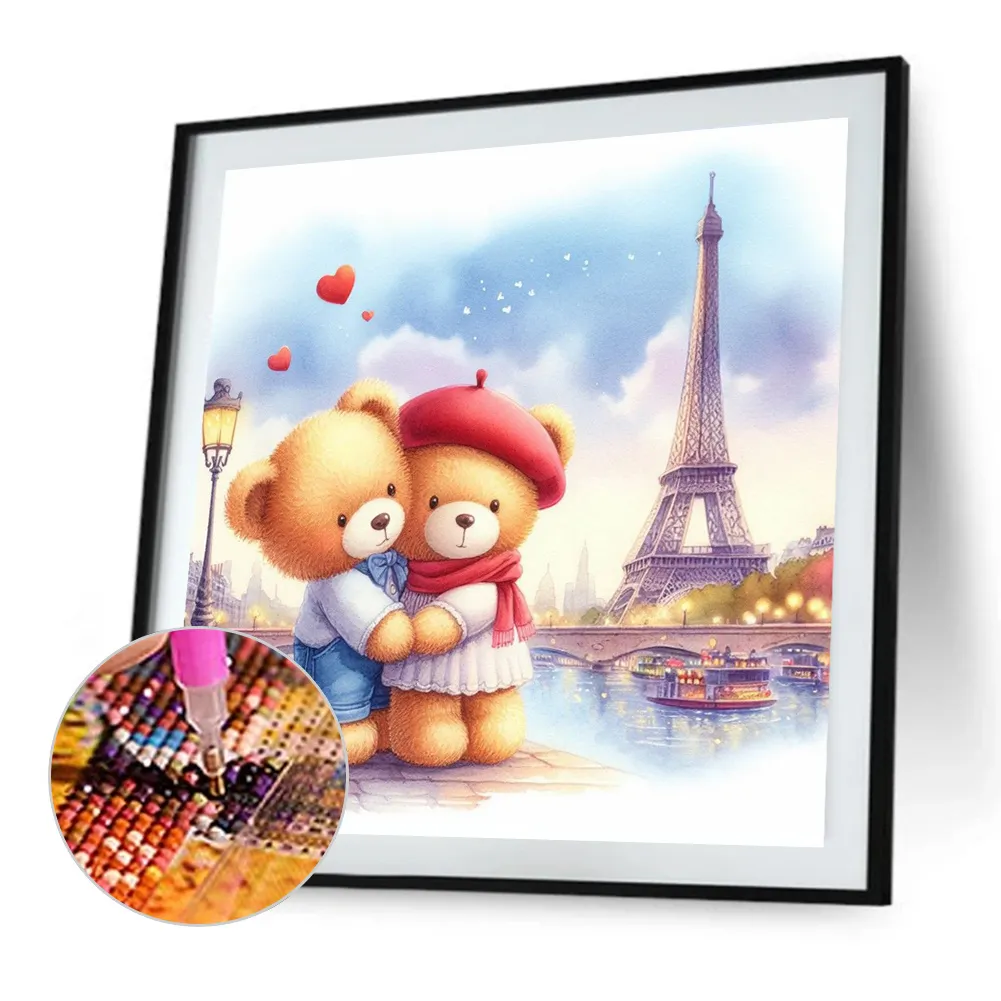 Diamond Painting - Full Round Drill - Couple Bear Eiffel Tower(Canvas|40*40cm)