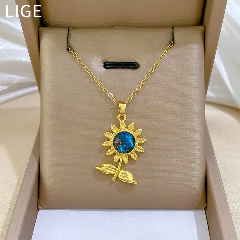 Starry Sky Leaves And Flowers Full Of Diamonds Gorgeous Full Diamond Necklace Women'S Versatile Clavicle Chain Titanium Steel