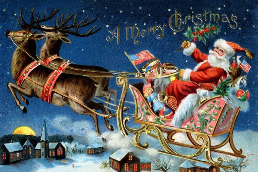 Christmas Santa Riding A Sleigh 50*30CM(Canvas) Full Round Drill Diamond Painting gbfke