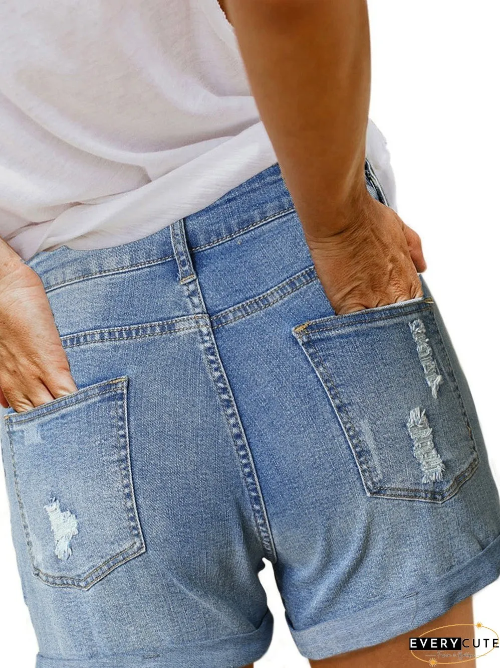 Patriotic Lace-Up Denim Shorts, Distressed