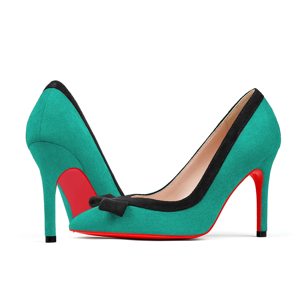 90mm Women's High Heels Sexy Bow Tie Middle Heeled Red Bottom Shoes-MERUMOTE