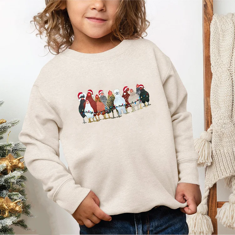 Cute Chicken Farm Animals Holiday Christmas Sweatshirt For Kid Youth