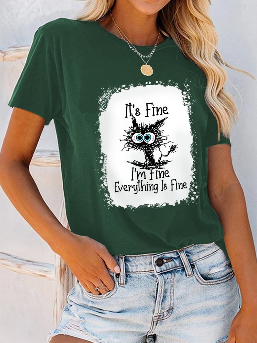 Lilyadress Women's It's Fine I'm Fine Everything Is Fine Funny Cat Graphic Cotton Tee