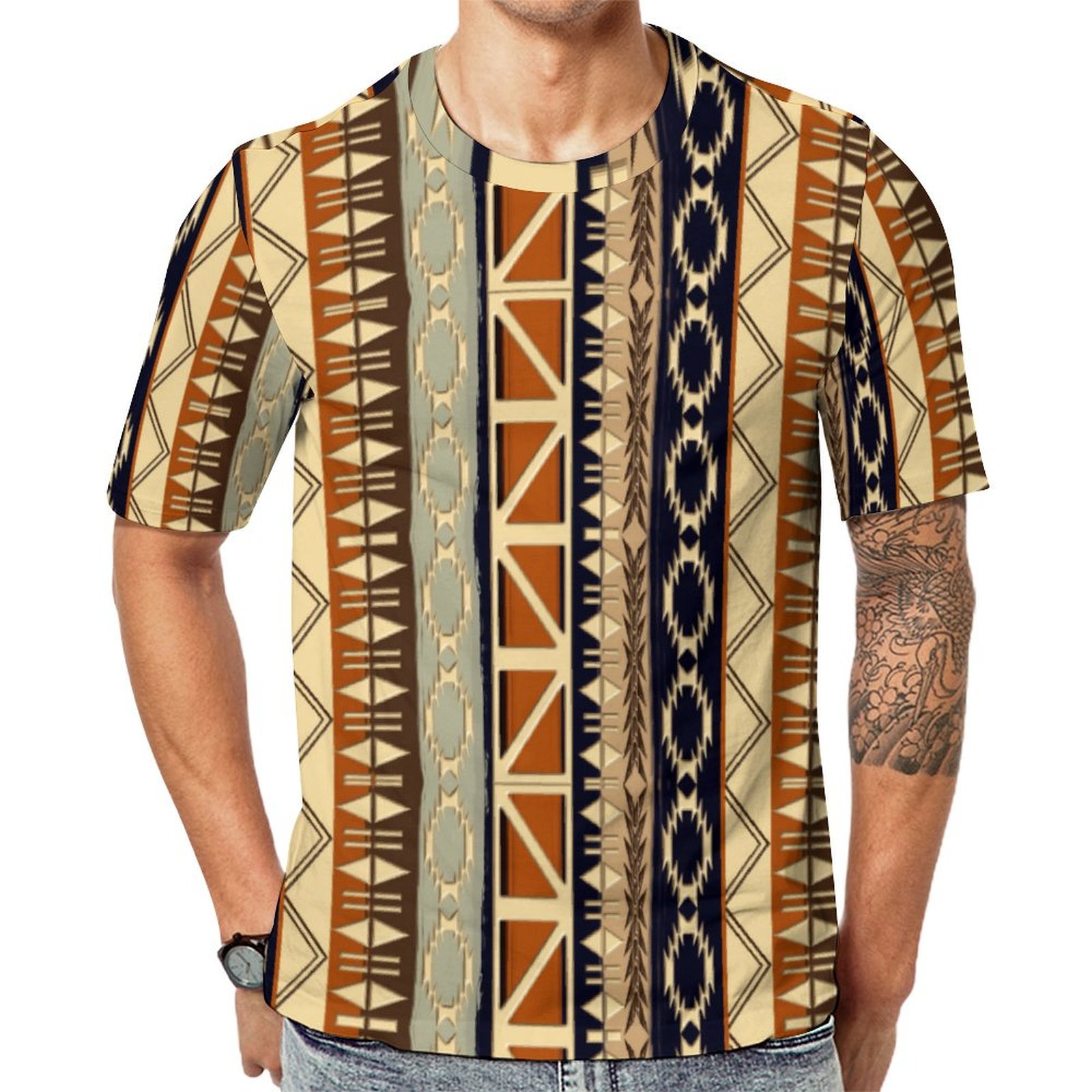 Ethnic African Tribal Geometric Short Sleeve Print Unisex Tshirt Summer Casual Tees for Men and Women Coolcoshirts