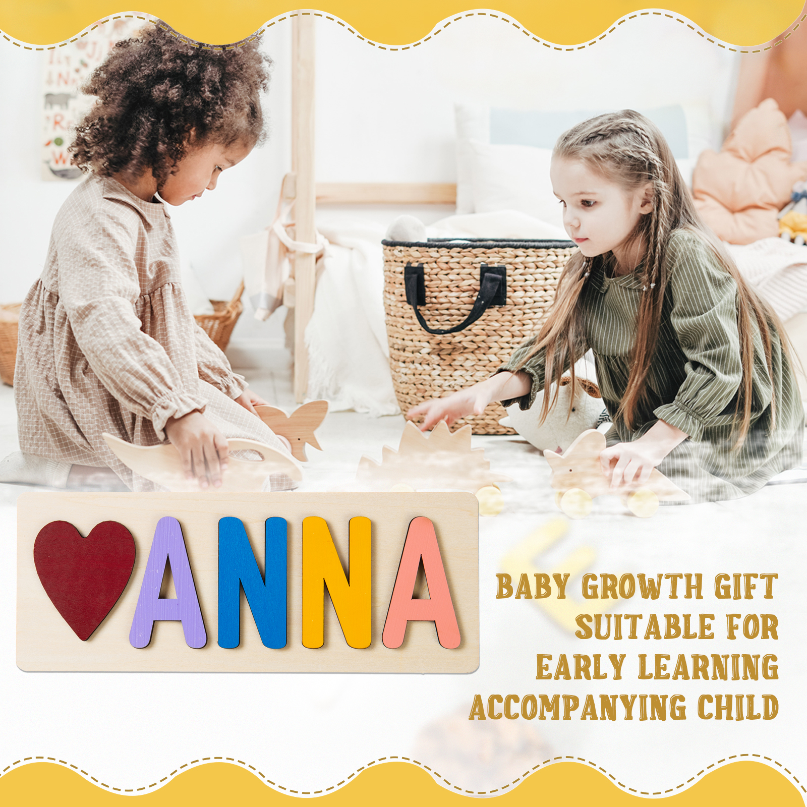 Personalized Kid's Wooden Name Alphabet Puzzle Toy for Toddlers Early